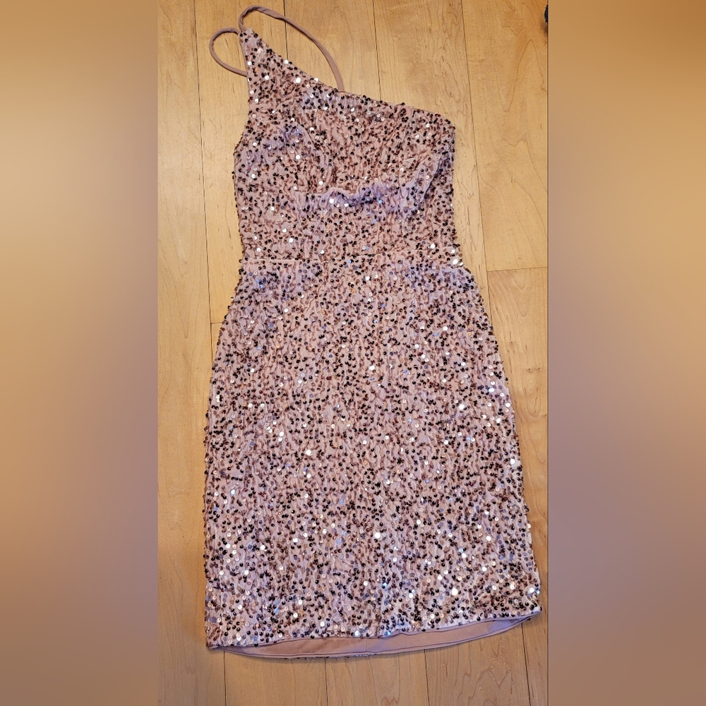 Light Pink Velvet Sequin One Shouler Dress Size 2